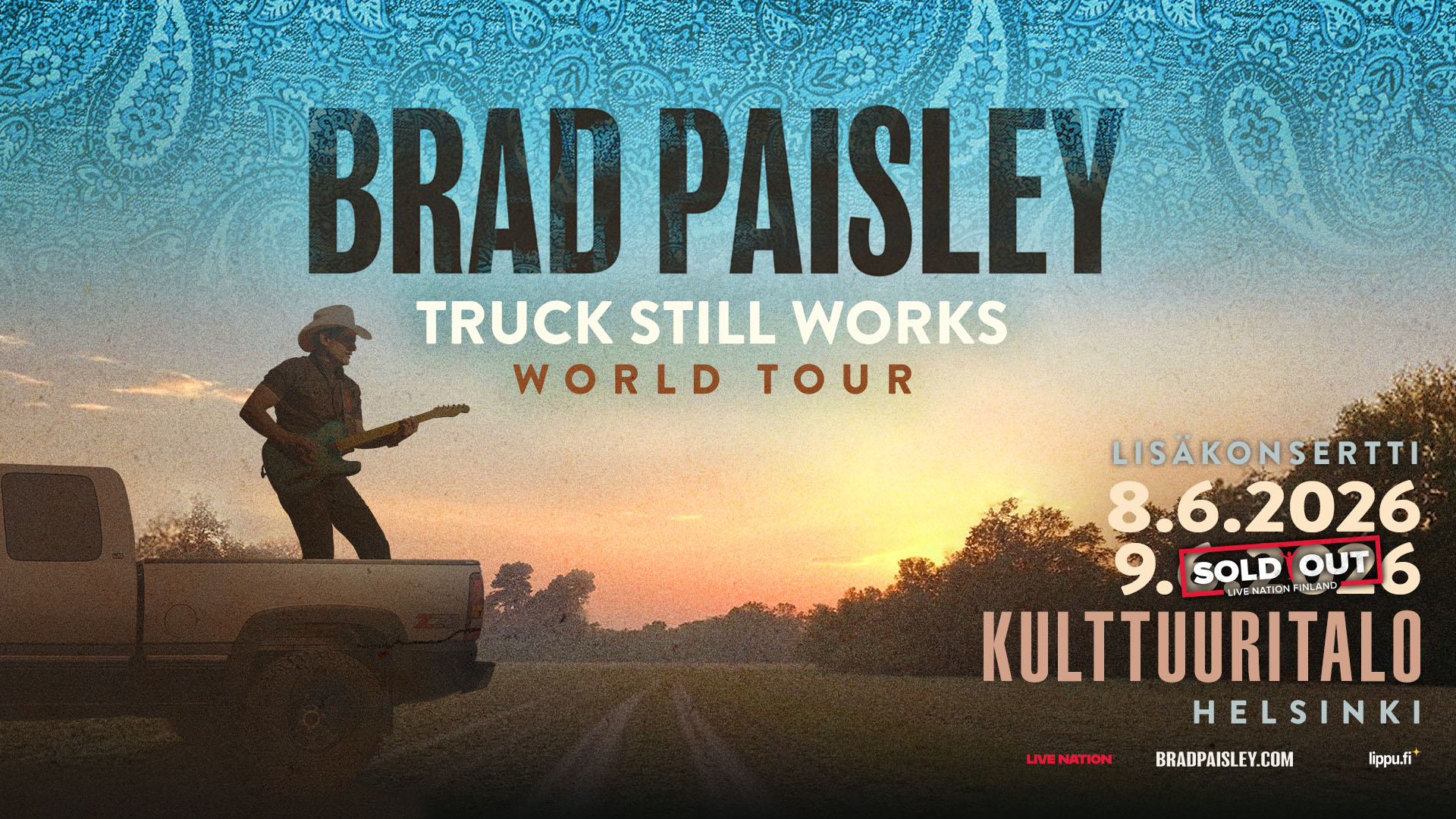 Brad-Paisley-lisakonsertti Brad Paisleyn lisäkonsertti Kulttuuritalolla 20206